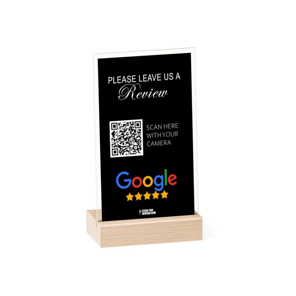 Acrylic Google Review Stand With Wooden Base