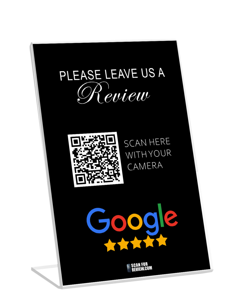 Please Leave Us A Review Google QR Code on A Stand (Black)