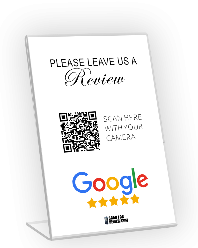 Please Leave Us A Review Google QR Code on A Stand (White)