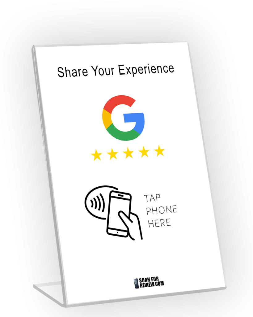 Vertical NFC Google Review Stand – Share Your Experience – White Background For Iphone & Android